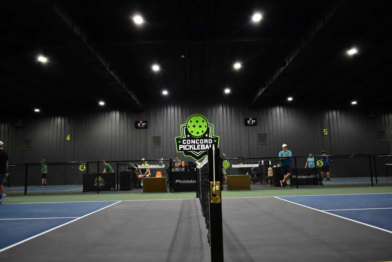 A wide view across Concord Pickleball's purpose-built indoor courts